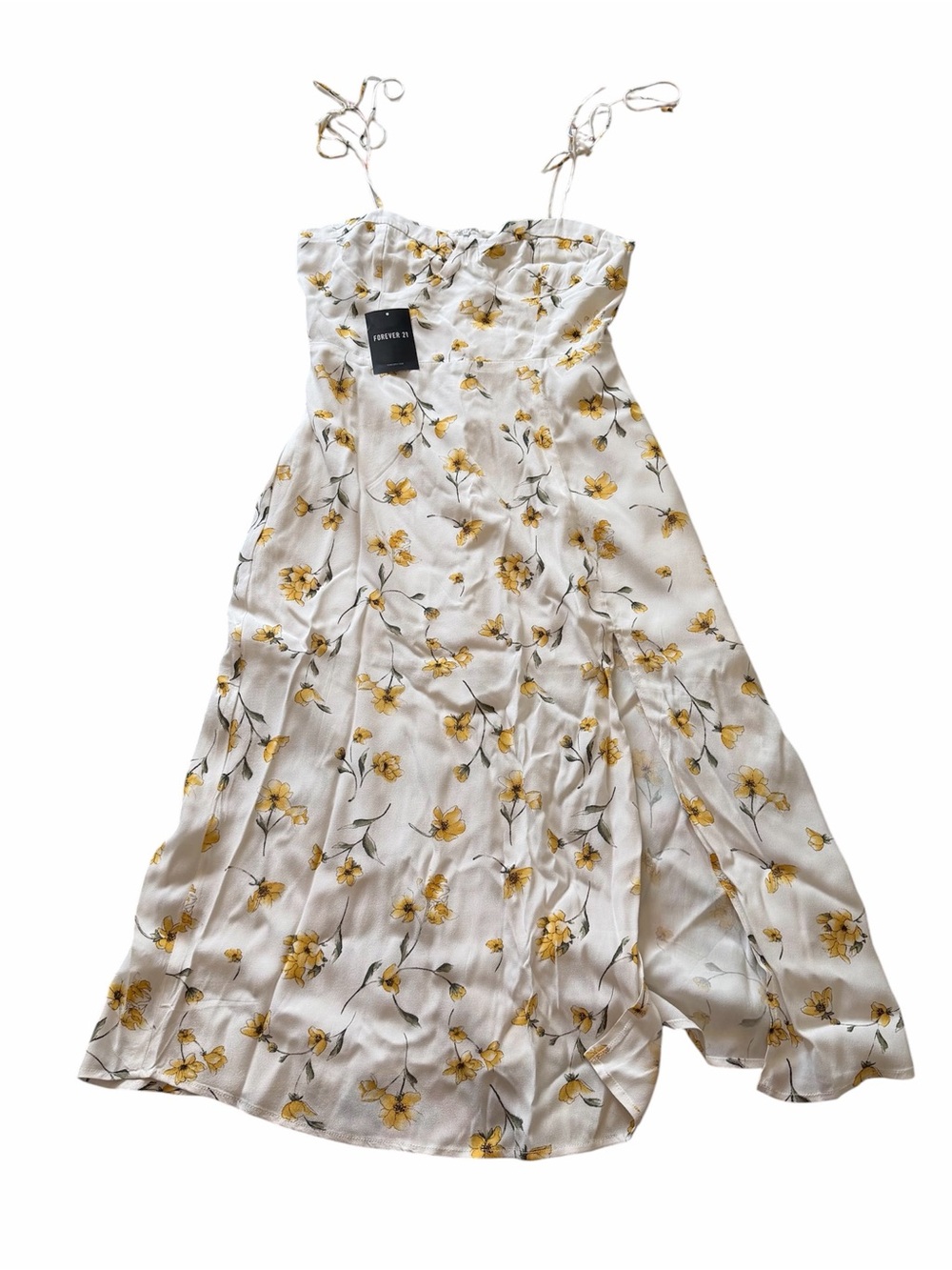 Forever 21 White Maxi Dress with Yellow Floral Print